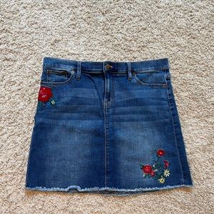 JCrew Denim skirt with floral detail and raw hem